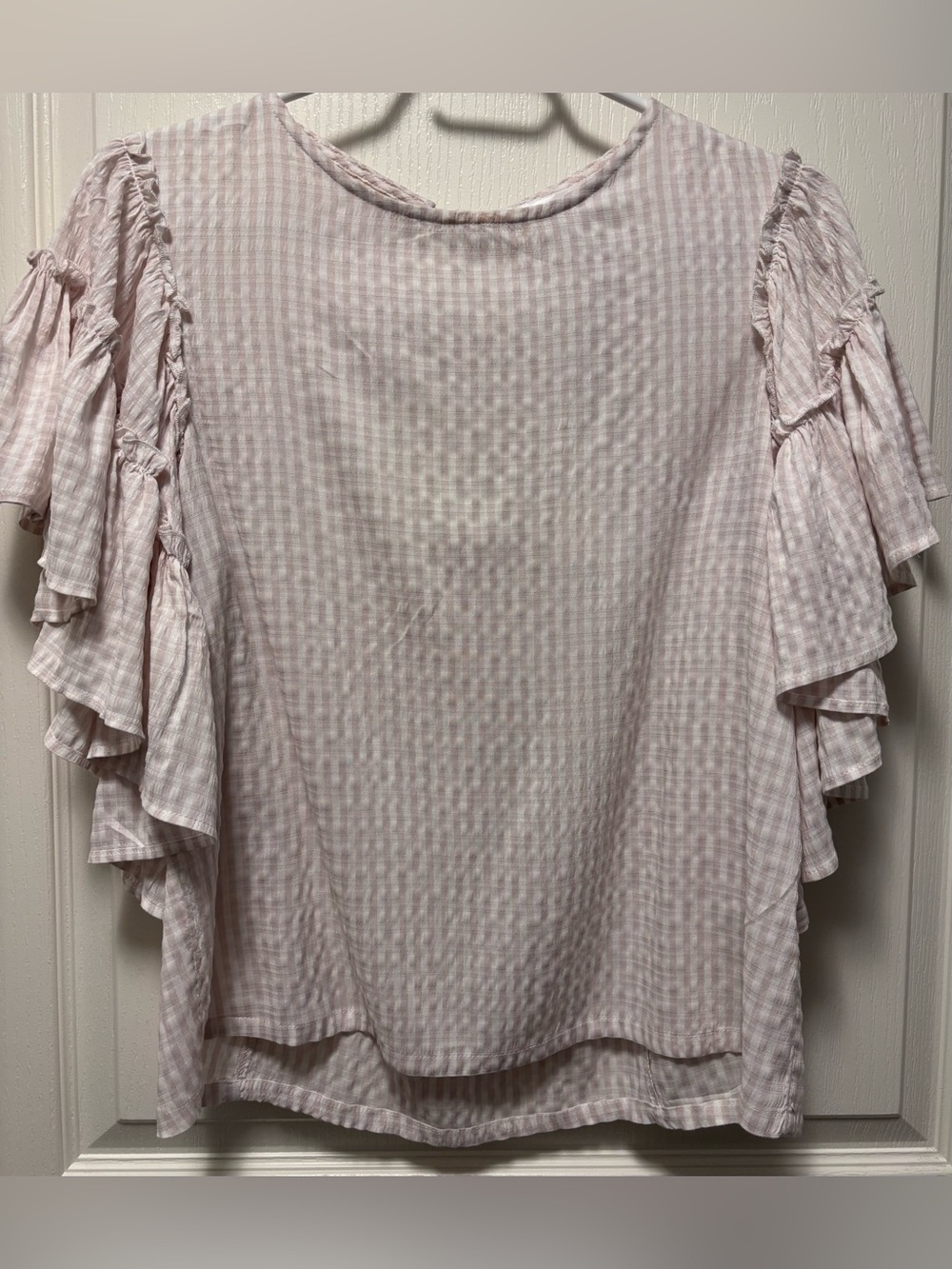 NWT Chelsea & Theodore blouse Tie back ruffled sleeves size XS oversized